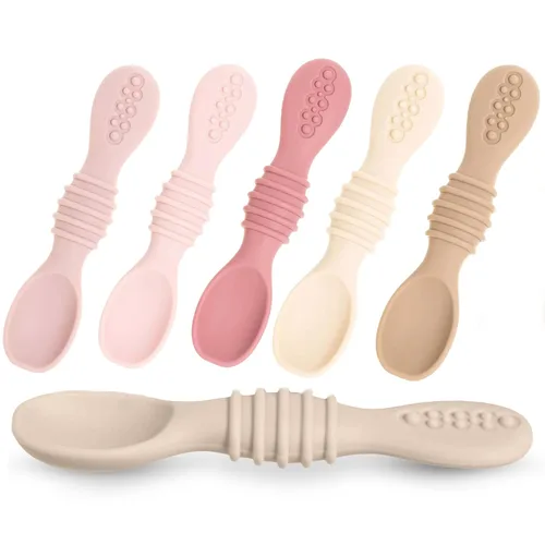 Vista 9 de Sperric Cucharas para bebés de más de 6 meses, autoalimentación, cucharas de dentición sin BPA, color azul