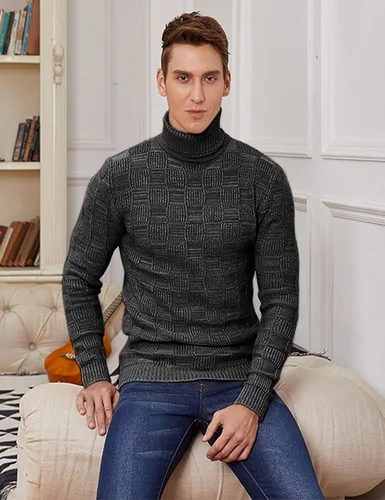 Vista 3 de COOFANDY Suéter de punto de cuello alto para hombre