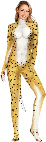 Vista 35 de Disfraz de animal para hombre con estampado de cola grande, overol peludo de elastano para cosplay, fiesta de Halloween