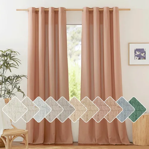 Vista 158 de NICETOWN - Cortinas de lino angora para ventana de cocina sobre el fregadero, con ojales, lino grueso angora, tratamientos cortos para ventanas
