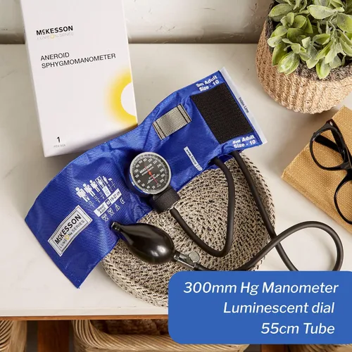 Vista 4 de McKesson Esfigmomanómetro aneroide – Monitor manual de presión arterial con estuche de transporte, puño 7.5-10.6 in, azul real, 1 unidad