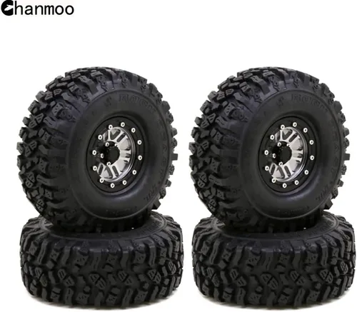 Vista 8 de Llantas de metal Beadlock de 1.9 y neumáticos de oruga hexagonal de 4.724 in con insertos de espuma para 1:10 RC Crawler Axial SCX10 III TRX4 Redcat