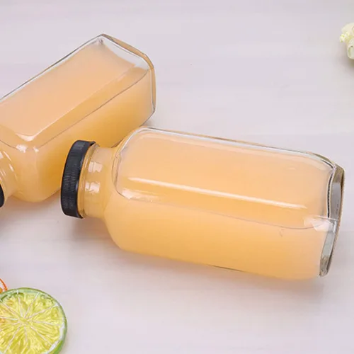 Vista 6 de Botellas para beber bebidas de 12 onzas, botella de agua de vidrio con tapas, octogonal vintage de 11.8 fl oz, botellas de jugo para almacenamiento