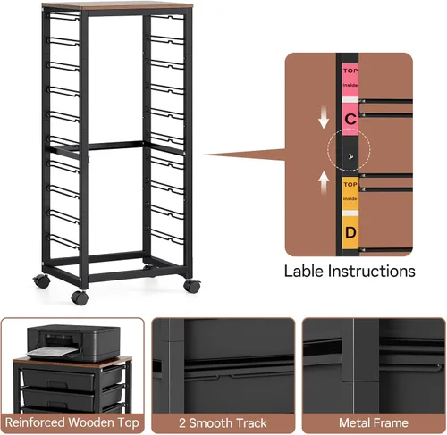 Vista 7 de SYKIARIOL Carrito rodante con cajones, carrito con ruedas de 10 cajones, carrito de almacenamiento con ruedas, carrito de cajón negro rodante