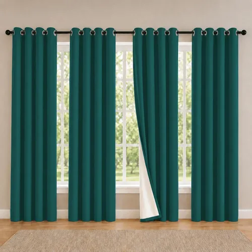 Vista 62 de 2 paneles de cortinas 100% opacas, de peso medio, con aislamiento térmico y ojales para dormitorio, sala de estar, tratamiento de ventana