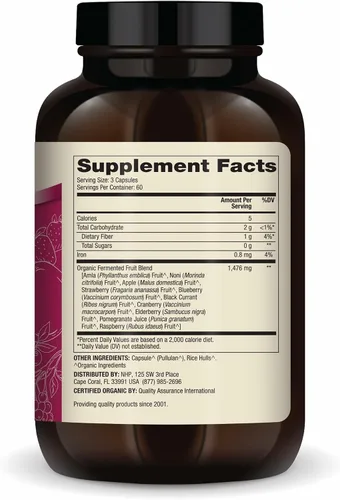 Vista 2 de Dr. Mercola Frutas fermentadas orgánicas - Soporte antioxidante - Mezcla de bayas y frutas de alimentos integrales - Cero azúcar - Sin OMG - Sin