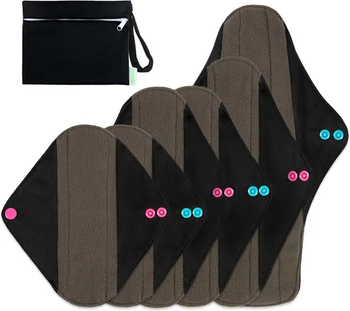Vista 9 de wegreeco Almohadillas menstruales reutilizables de carbón – Almohadillas sanitarias reutilizables Forros de bragas reutilizables Almohadilla