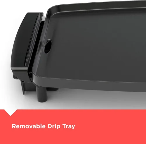 Vista 5 de BLACK+DECKER Plancha eléctrica con sonda de temperatura extraíble, parrilla interior, plancha para panqueques, negro, GD1810BC
