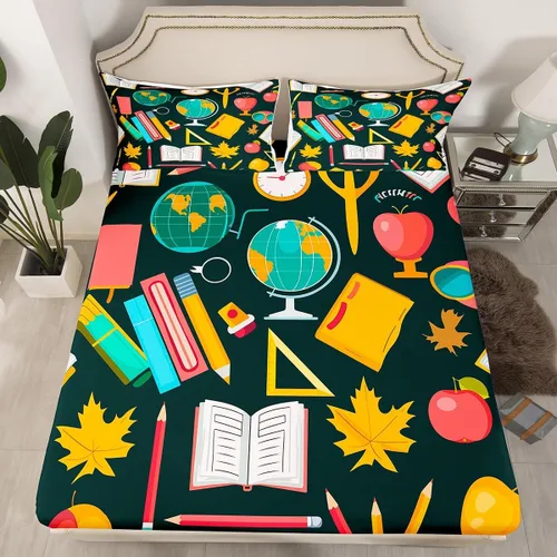 Vista 17 de Juego de ropa de cama ajustable con fórmula informática para niños y niños, diseño de geometría de acuarela, números, fórmula matemática, juego