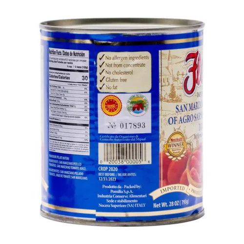 Vista 3 de Flora Foods Tomatoes San Marzano DOP 28 oz (793 g) Ganador 100% de calidad italiana Importado, sin grasa, sin gluten, sin colesterol