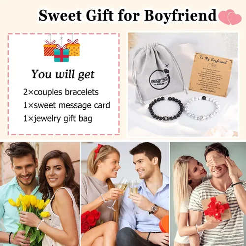 Vista 6 de UNGENT THEM Pulseras de anillo a juego para parejas, regalos para novio, marido, prometido, alma gemela, novia, esposa, día de San Valentín