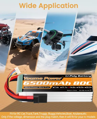Vista 2 de 4S Lipo Battery 6500mAh 14.8V Lipo Battery 80C Funda blanda con conector TR, enchufe compatible con 1/7 1/8 Maxx X-Maxx RC coches, camiones