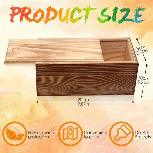 Vista 2 de Suzile 6 cajas de madera sin terminar con tapa deslizante, 7.87 x 3.94 x 3.15 pulgadas, caja de regalo pequeña de madera rectangular para Marrón