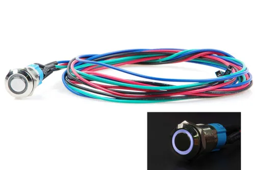 Vista 6 de Interruptor de chasis de 0.472 in con botón de metal con cable de extensión de 3.3 pies, anillo de símbolo de interruptor azul, adecuado