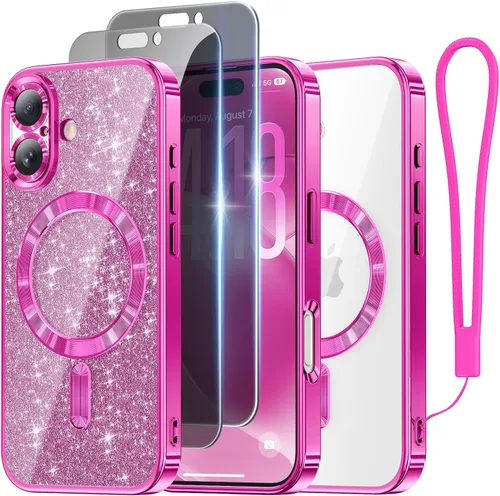 Vista 82 de Meifigno - Funda diseñada para el iPhone 16 Pro de 6.3", [Tarjeta de purpurina y correa para la muñeca] [Compatible con MagSafe]