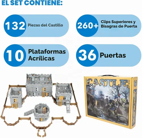Vista 3 de Dirt Cheap Dungeons Baron Castle Set – Kit modular de 451 piezas de mega-fortaleza – 53 pies de paredes lineales para cuadrícula de 1 pulgada TTRPG