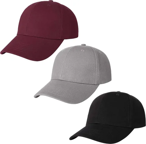 Vista 12 de Paquete de 3 gorras de béisbol de algodón liso con correa trasera, ajustables, de perfil bajo, para hombres y mujeres 3 Negro