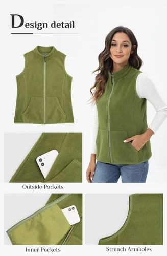 Vista 6 de Xeoxarel Chaleco de forro polar para mujer con 6 bolsillos (XS-2XL)