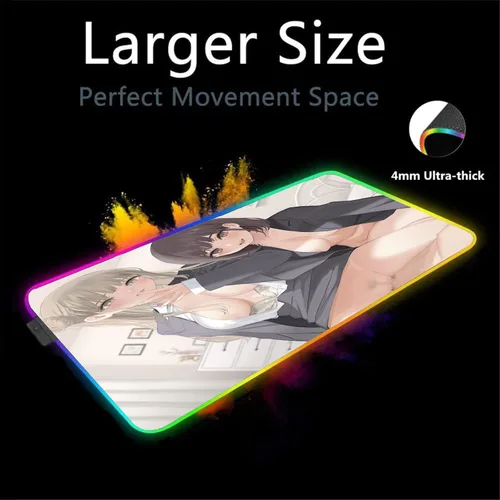 Vista 2 de Alfombrilla para teclado XXL LED RGB Anime Girl Sexy Butt Breasts Chest Mouse pad Gamer Accesorios de oficina, alfombrillas de juegos, alfombrilla