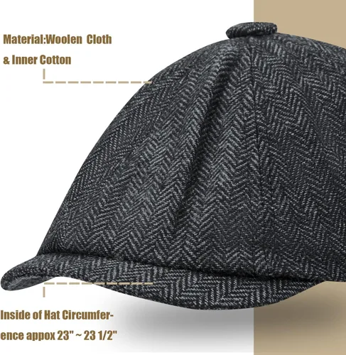 Vista 3 de 2 Pack Newsboy Hats for Men Classic 8 Panel Wool Blend Ivy Hat