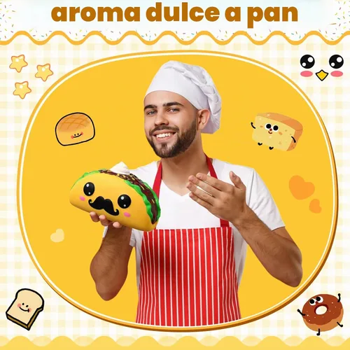 Vista 5 de Zhanmai 8 piezas de juguetes de crecimiento lento de espuma de comida, juguetes antiestrés en forma de perro caliente, pastel, pan, s'more, pizza