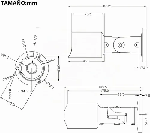 Vista 4 de 5MP PoE IP Bullet Cámara de seguridad con lente de 0.1 in (negro)