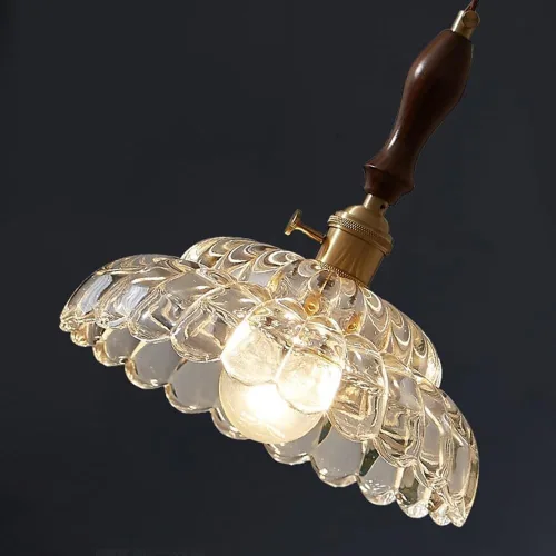 Vista 5 de Modern Full Copper Pendant Lights, Mid Century Clear Glass Shade Ceiling Hanging Lighting, Vintage Walnut Chandelier for Hallway Kitchen Island