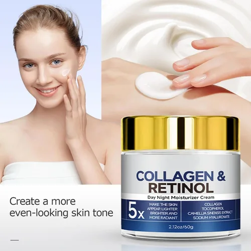 Vista 2 de Crema de colágeno con retinol, crema facial antienvejecimiento que reduce las líneas finas y las arrugas, hidratante diario para mujeres y hombres