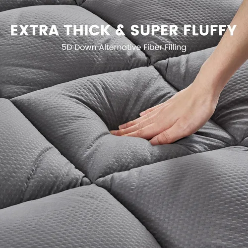 Vista 3 de SLEEP ZONE - Cubrecolchón extragrueso individual para dolor de espalda, funda de colchón de felpa transpirable y gruesa, cubrecama suave con relleno
