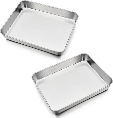 Vista 12 de P&P CHEF Sartén para lasaña de 9.3 pulgadas, bandeja de acero inoxidable para hornear, bandeja rectangular para brownie para hornear lasaña/carnes