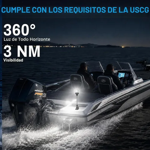 Vista 2 de Obcursco Luces de popa de barco, IP67 impermeable, plegable, luz LED blanca de anclaje para lanchas marinas, pontones, pesca, lubinas y Jon