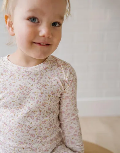 Vista 3 de moimoln 6M-8Y Pijama floral para bebé y niña pequeña, suave, modal, algodón, transpirable, ajustado, manga larga, conjunto de ropa de dormir