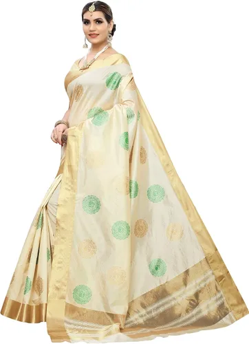 Vista 2 de Mithila Root Sari tradicional tejido de seda de poliéster de algodón para mujer india con blusa sin coser