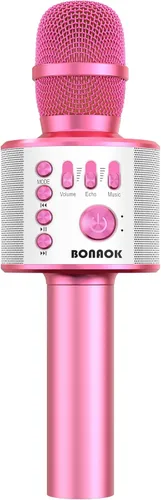 Vista 17 de BONAOK - Micrófono inalámbrico Bluetooth de karaoke, 3 en 1; máquina altavoz con micrófono de karaoke portátil de mano para fiesta de cumpleaños