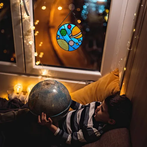 Vista 4 de BOXCASA Decoración del sistema solar, atrapasoles con vitrales, universo galaxia, planetas, vitrales, decoración de fiesta, regalos de astronomía