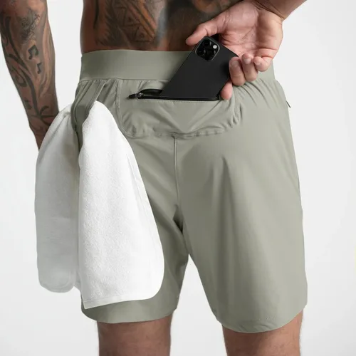 Vista 6 de BIFUTON Pantalones cortos blancos para hombre, pantalones cortos de entrenamiento para correr, ligeros, para yoga, gimnasio, pantalones cortos de 5