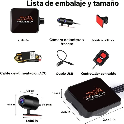 Vista 8 de VSYSTO Cámara WiFi para salpicadero de motocicleta, 2 canales, lente gran angular de 130°, visión nocturna frontal y trasera HD 1080P, sistema DVR