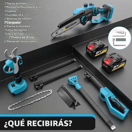 Vista 8 de Tijeras de podar eléctricas de poste 2 en 1, diámetro de apertura de 1.9 Azul