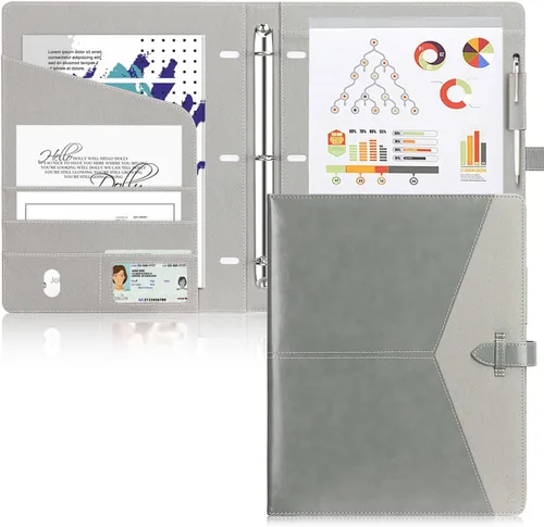 Vista 9 de Toplive Padfolio - Carpeta organizadora de 3 anillas, carpeta de negocios para mujer, tamaño A4/carta, piel sintética, profesional, para Negro