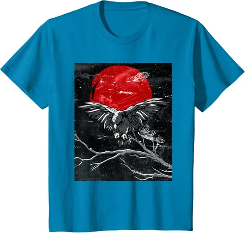 Vista 81 de Red Moon Raven - Camiseta japonesa de cuervo negro, Negro, S