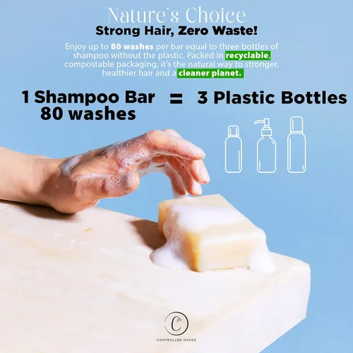 Vista 4 de Controlled Chaos Barra de champú sólido para cabello rizado para hombres con manteca de karité y aceite de babasú, hidratante y control