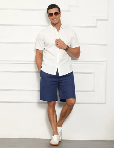 Vista 5 de Janmid Pantalones cortos de playa de verano con cordón de ajuste clásico para hombre