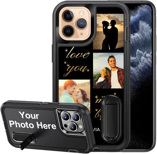 Vista 12 de Funda personalizada para iPhone 11, funda con soporte integrado y soporte, protección resistente a los arañazos, funda de fotos personalizada, haz