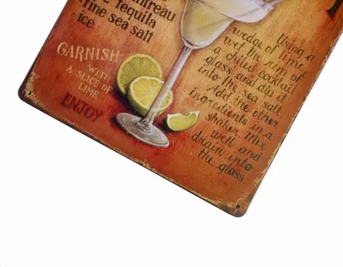 Vista 3 de ERLOOD Cartel de metal retro con texto en inglés «A True Authentic Recipe for a Margarita» (Una receta auténtica para una margarita)