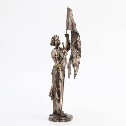 Vista 3 de Figura de Juana de Arco de 15 pulgadas con espada y bandera de color bronce