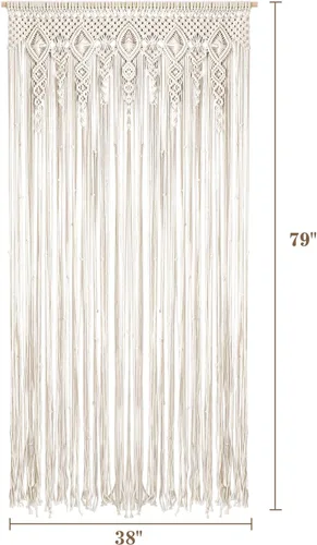 Vista 8 de Cortinas de macramé para decoración de pared, macramé para colgar en la pared, 79 x 35 pulgadas, 1 panel Handmade, Cotton, Bohemian Style, For