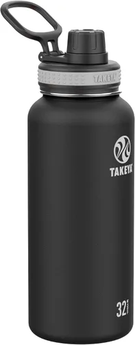 Vista 13 de Takeya Originals - Botella de agua de acero inoxidable con aislamiento al vacío de 18 onzas con tapa de boquilla, negra