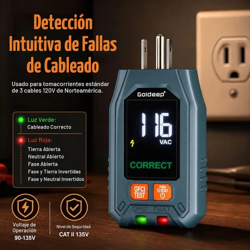 Vista 3 de Goldeep Circuit Breaker Finder, GFCI Outlet Tester with Digital LCD Display Vitality Orange