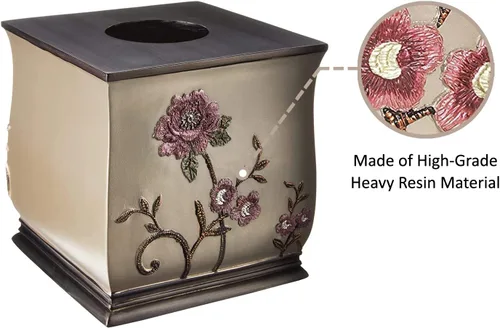 Vista 4 de Popular Bath Caja de pañuelos, colección Larrisa, diseño de rosas, marrón