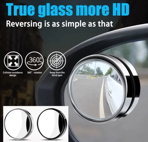 Vista 2 de 2 espejos de punto ciego, 2 pulgadas, redondo, de vidrio HD, convexo, 360°, gran angular, retrovisor lateral con carcasa de ABS para automóviles